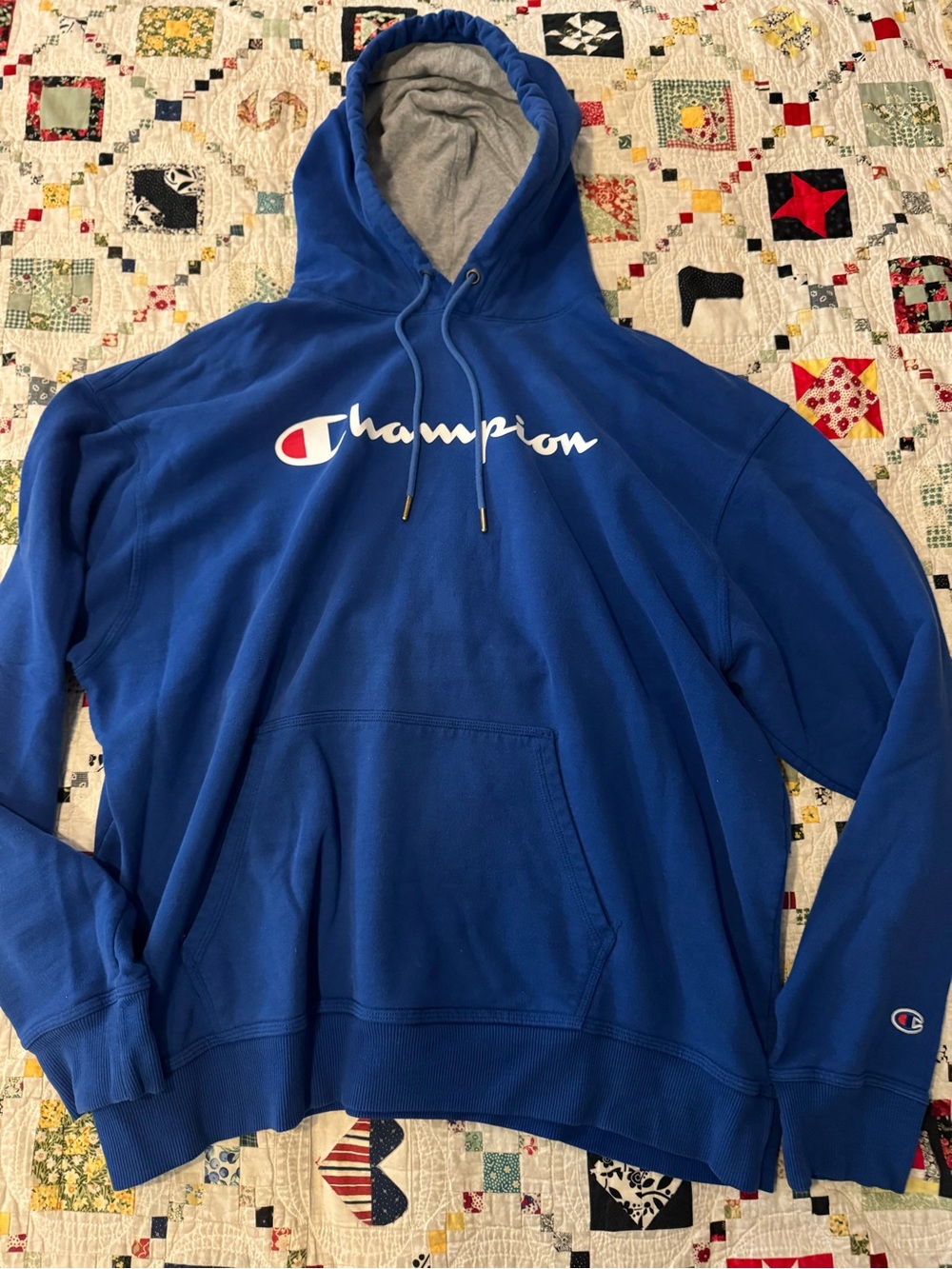 Champion Blue Pullover Hoodie with Gray Hood Lining